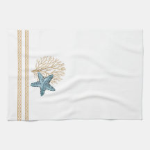 Beige and Blue Rope and Starfish Kitchen Towel