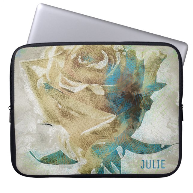 Beige And Blue Rose Laptop Sleeve (Front)