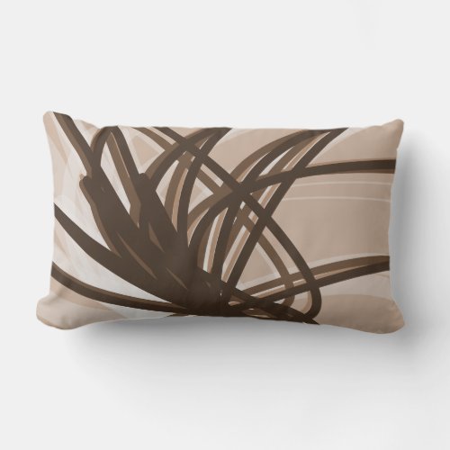 Beige and Brown Artistic Abstract Ribbons Lumbar Pillow