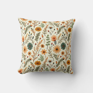 Beige and Brown Boho Flowers Throw Pillow