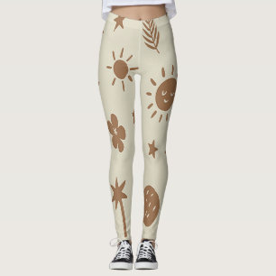 Beige and Brown Boho Leggings