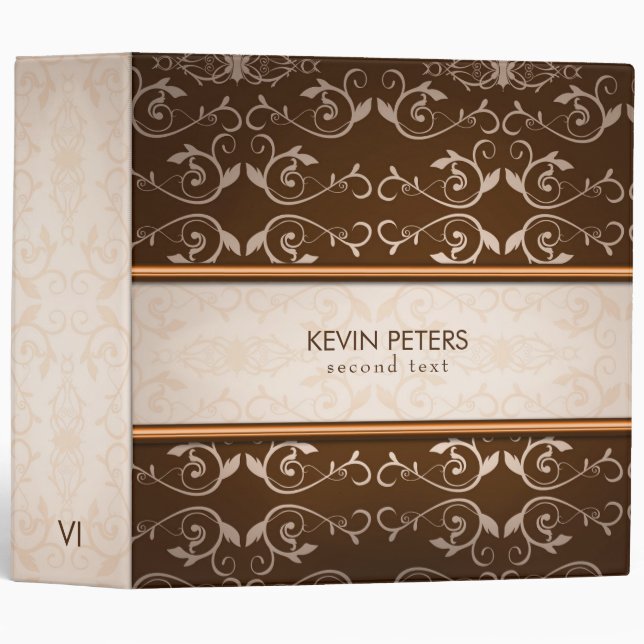 Beige And Brown Damask 3 Ring Binder (Front/Spine)