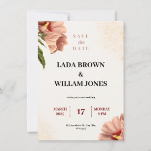 Beige and Brown Floral Aesthetic Wedding Invitation