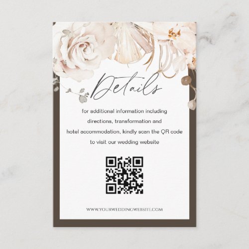 Beige and brown garden wedding QR code detail card