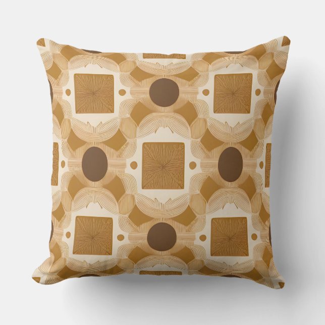 Beige and Brown Geometric Pattern Throw Pillow (Front)