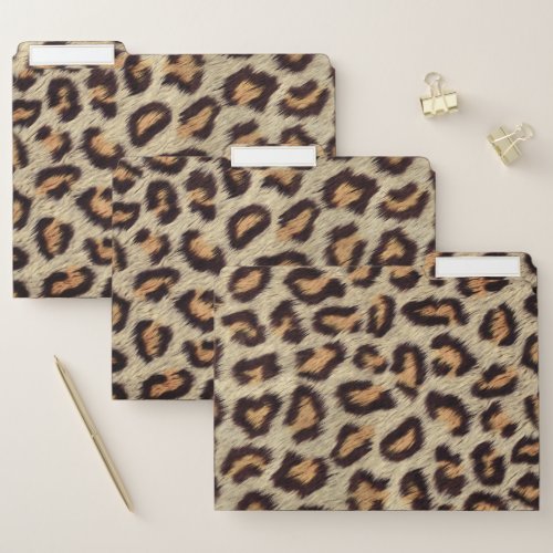 Beige and brown leopard faux fur pattern file folder