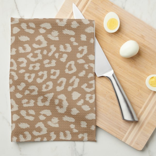 Beige and Brown Leopard Print Pattern Kitchen Towel (Quarter Fold)