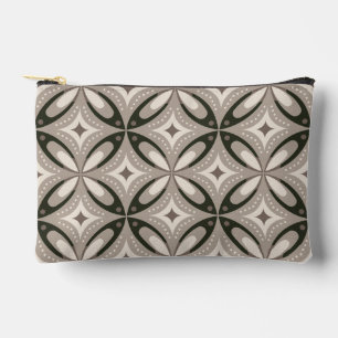 Beige and Brown Retro circular shapes Accessory Pouch