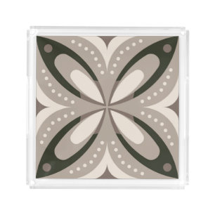 Beige and Brown Retro circular shapes Acrylic Tray