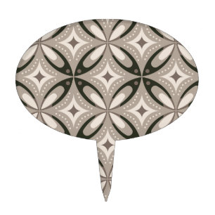 Beige and Brown Retro circular shapes Cake Topper