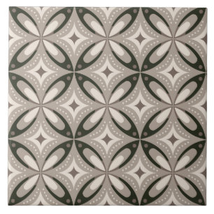 Beige and Brown Retro circular shapes Ceramic Tile