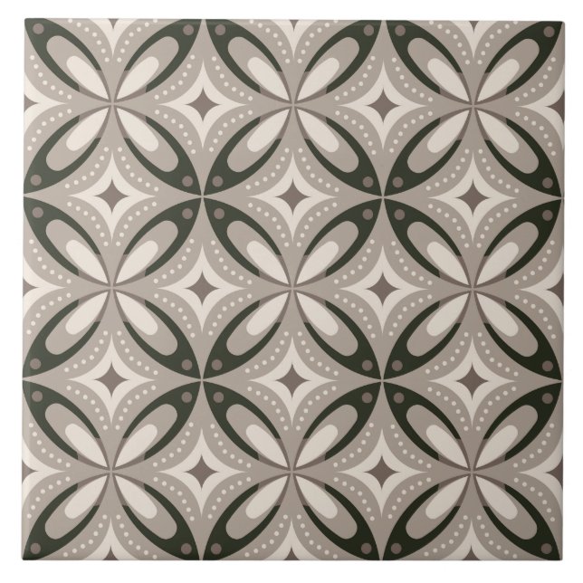 Beige and Brown Retro circular shapes Ceramic Tile (Front)