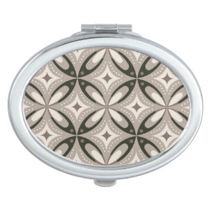 Beige and Brown Retro circular shapes Compact Mirror