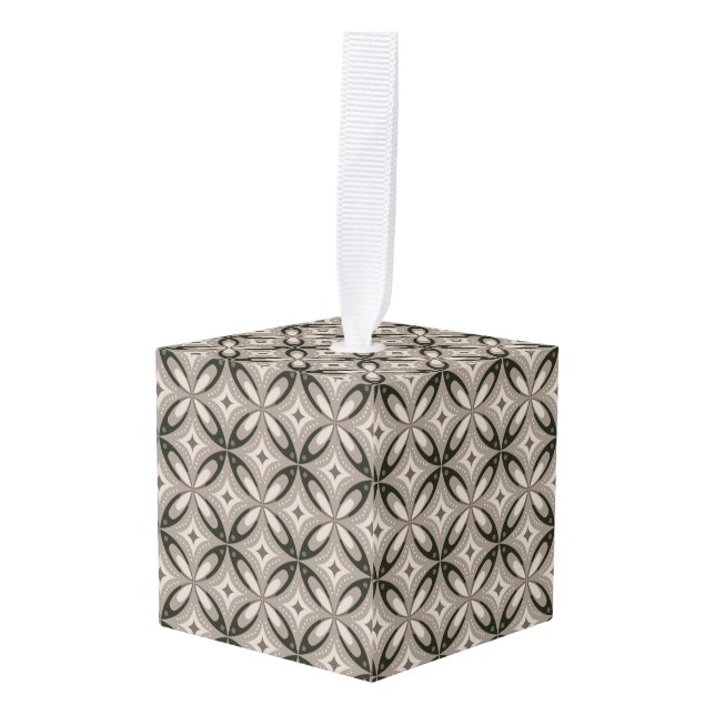 Beige and Brown Retro circular shapes Cube Ornament (Front Angled)