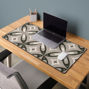 Beige and Brown Retro circular shapes Desk Mat
