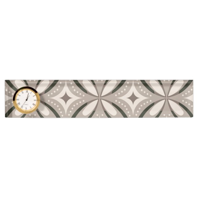 Beige and Brown Retro circular shapes Desk Name Plate (Front)