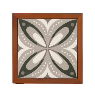 Beige and Brown Retro circular shapes Desk Organizer