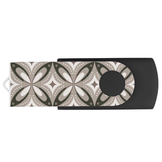 Beige and Brown Retro circular shapes Flash Drive (Back)