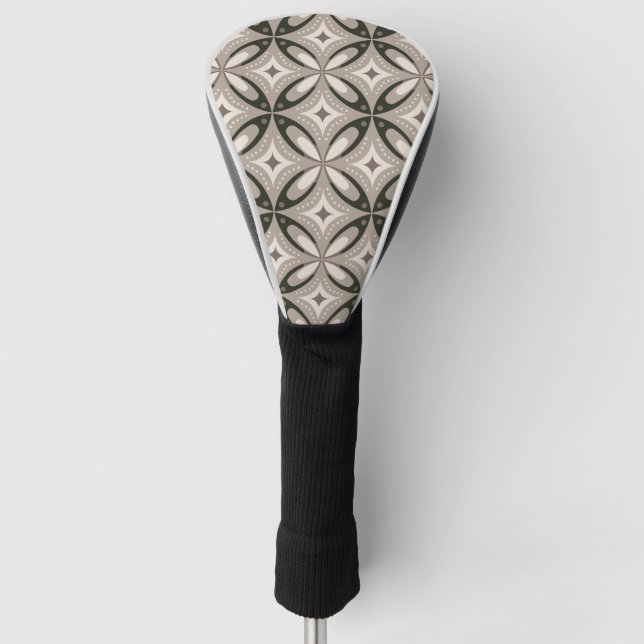 Beige and Brown Retro circular shapes Golf Head Cover (Front)