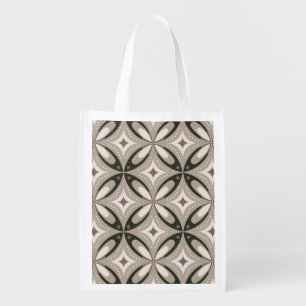 Beige and Brown Retro circular shapes Grocery Bag