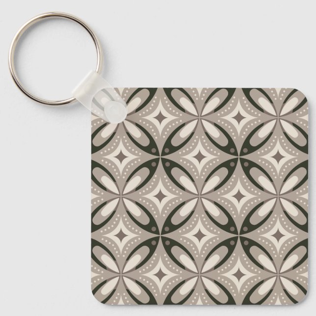 Beige and Brown Retro circular shapes Keychain (Front)