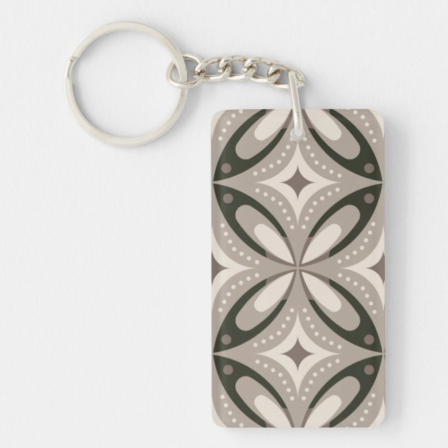 Beige and Brown Retro circular shapes Keychain (Front)