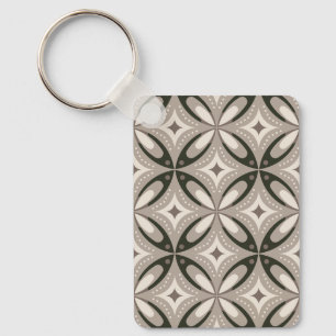 Beige and Brown Retro circular shapes Keychain