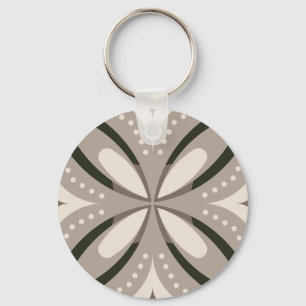 Beige and Brown Retro circular shapes Keychain