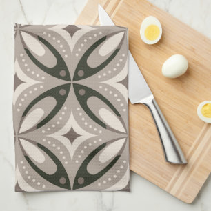 Beige and Brown Retro circular shapes Kitchen Towel