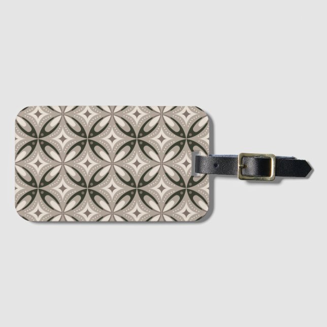 Beige and Brown Retro circular shapes Luggage Tag (Front Horizontal)