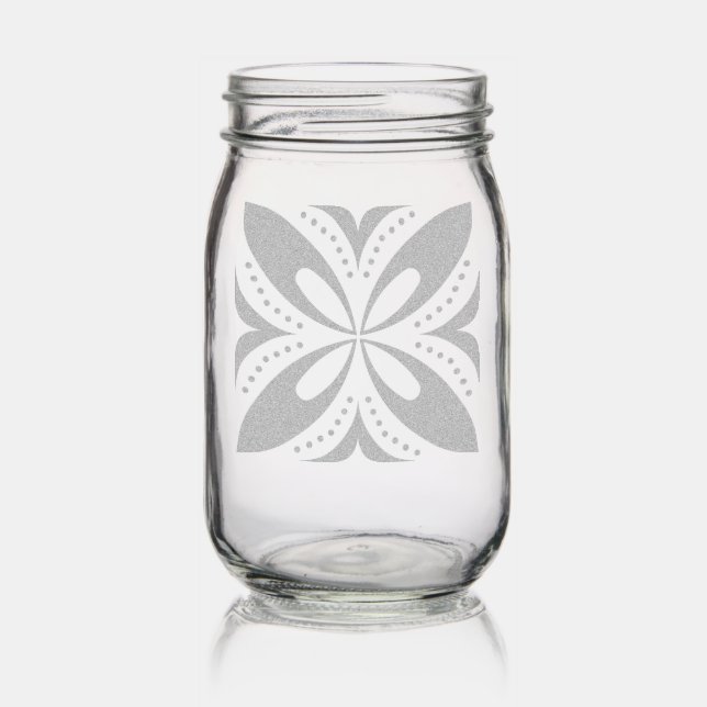 Beige and Brown Retro circular shapes Mason Jar (Glassware)