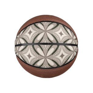 Beige and Brown Retro circular shapes Mini Basketball