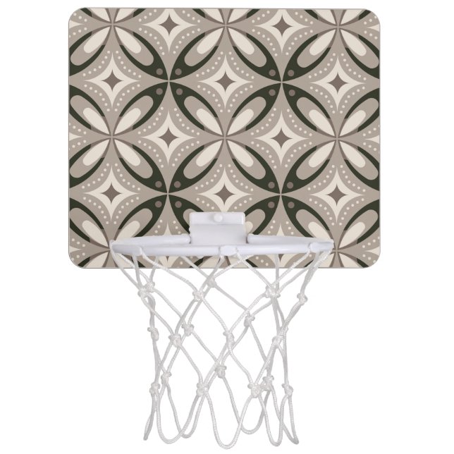 Beige and Brown Retro circular shapes Mini Basketball Hoop (Front)