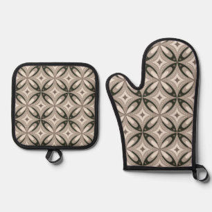 Beige and Brown Retro circular shapes Oven Mitt & Pot Holder Set