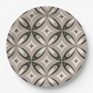 Beige and Brown Retro circular shapes Paper Plates