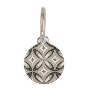 Beige and Brown Retro circular shapes Pet ID Tag