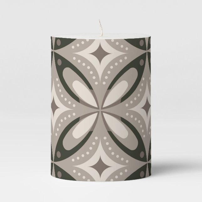 Beige and Brown Retro circular shapes Pillar Candle (Front)
