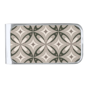 Beige and Brown Retro circular shapes Silver Finish Money Clip