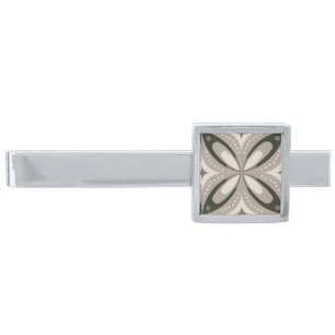 Beige and Brown Retro circular shapes Silver Finish Tie Bar