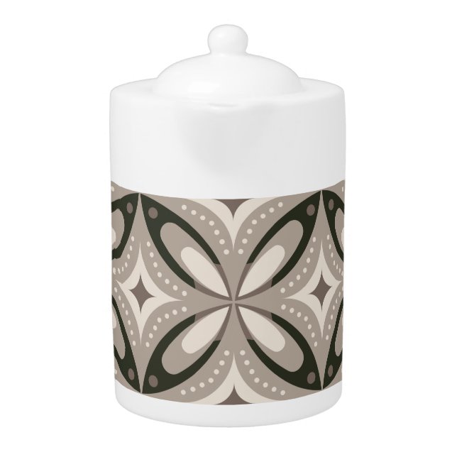 Beige and Brown Retro circular shapes Teapot (Front)