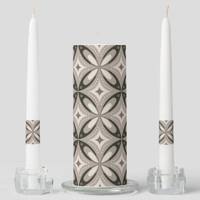Beige and Brown Retro circular shapes Unity Candle Set (Front)