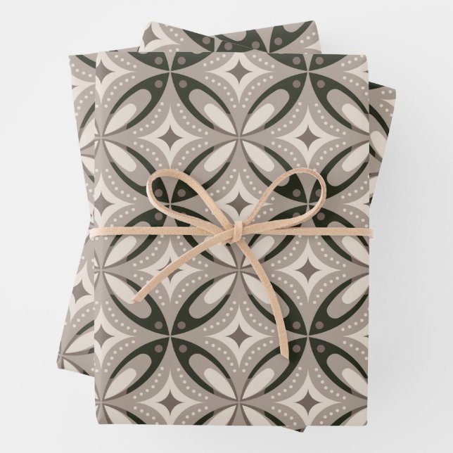 Beige and Brown Retro circular shapes Wrapping Paper Sheets (In situ)