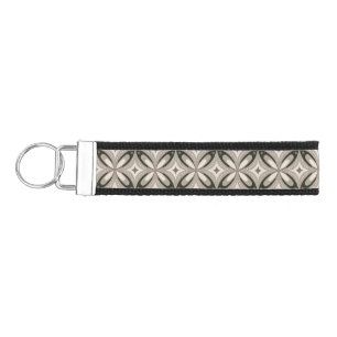 Beige and Brown Retro circular shapes Wrist Keychain