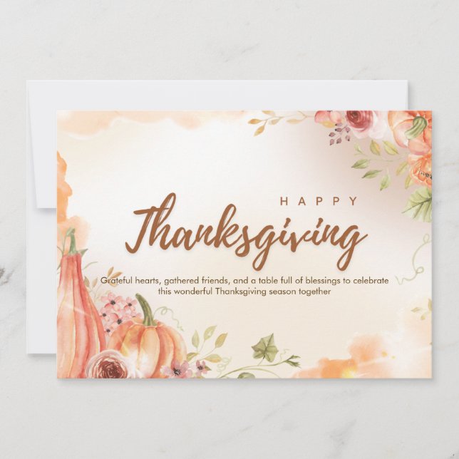 Beige and Brown Simple Happy Thanksgiving Holiday Card (Front)