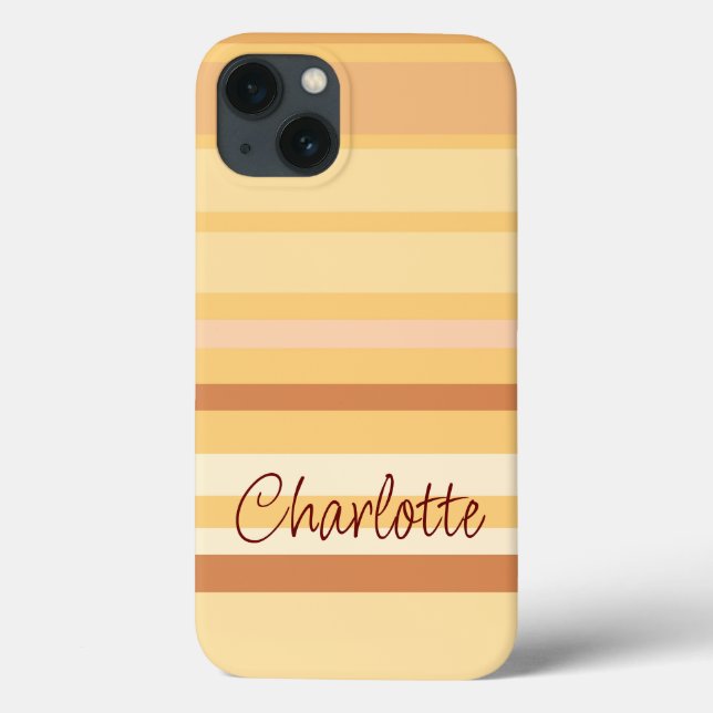 Beige and brown stripes personalized name Case-Mate iPhone case (Back)