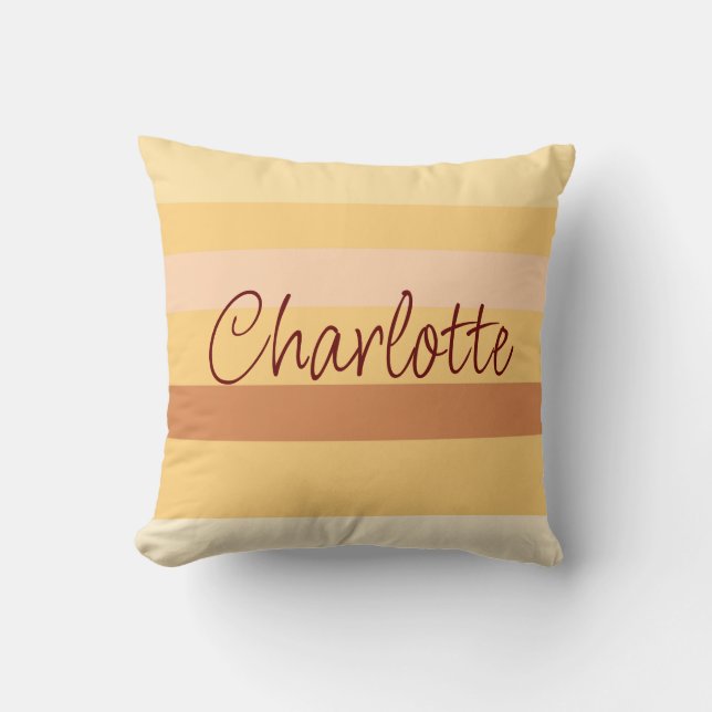 Beige and brown stripes personalized name throw pillow (Front)