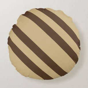 Beige And Brown Stripes Round Pillow