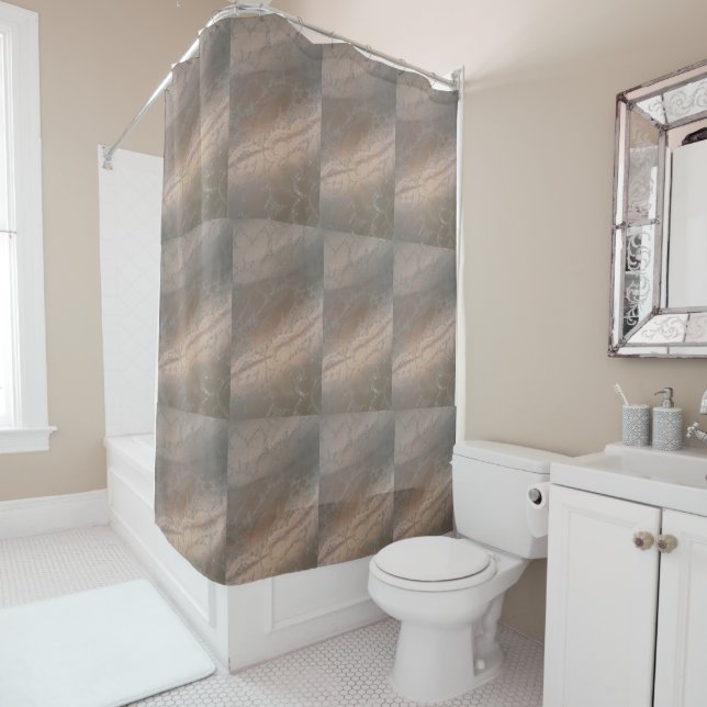 Beige and Brown Swirl Shower Curtain  (In Situ)
