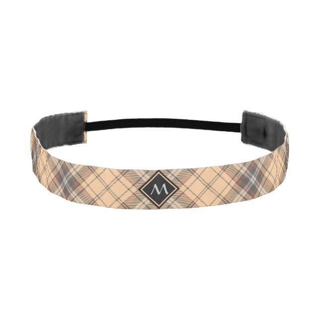Beige and Brown Tartan Athletic Headband (Front)