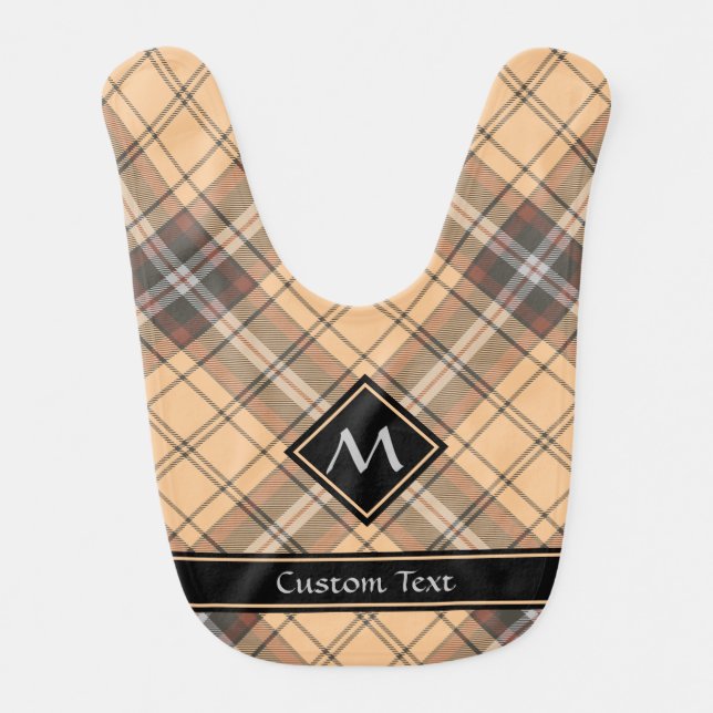 Beige and Brown Tartan Baby Bib (Front)